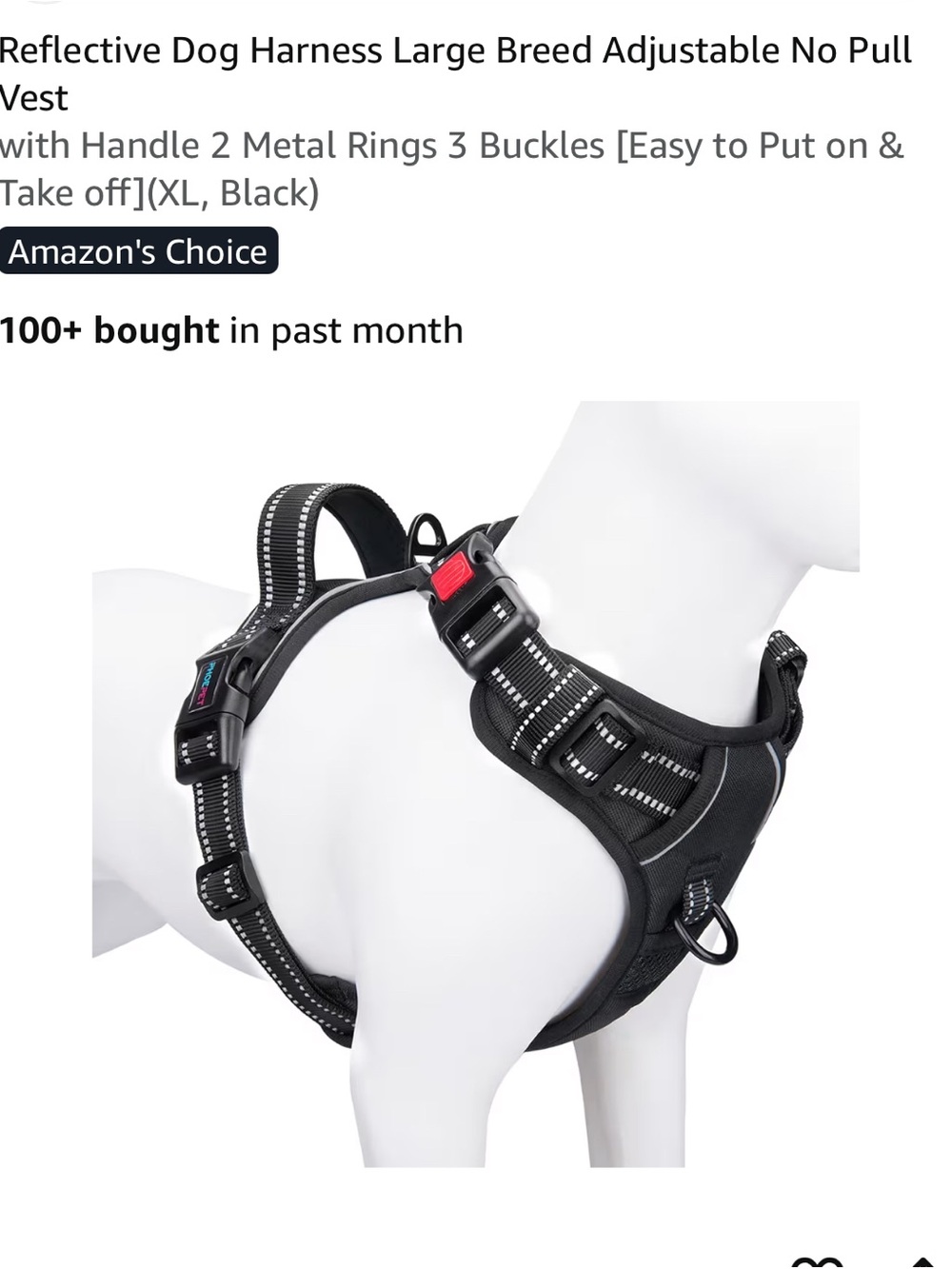 XL Reflective No-Pull Dog Harness with Handle — Black